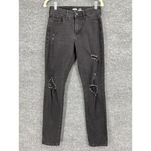 Old Navy Jeans Womens 4 Black Power Slim Straight High Rise Distressed Stretch